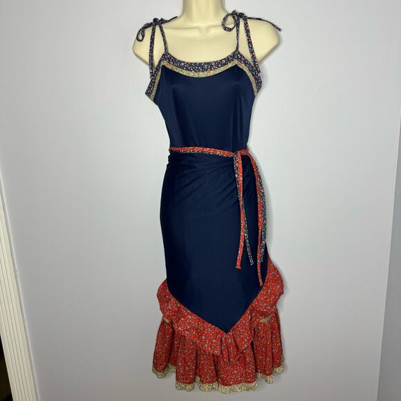 Jody T of California Vintage 70's Prairie Cottage Tier Floral Ruffle Midi Dress - Picture 2 of 16